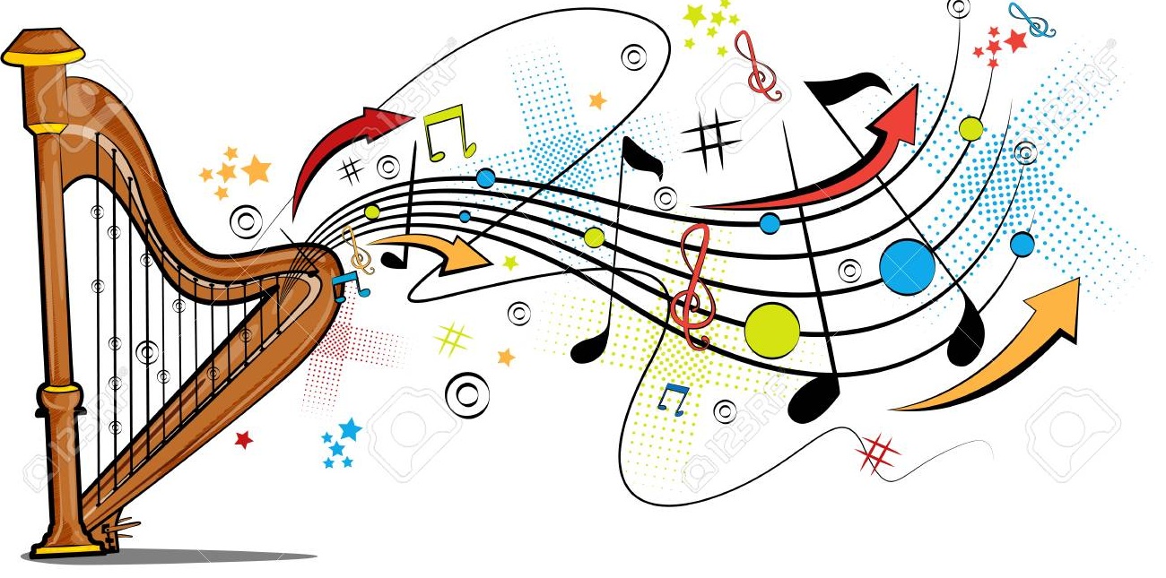 98803151 abstract swirly musical background with harp music instrument 